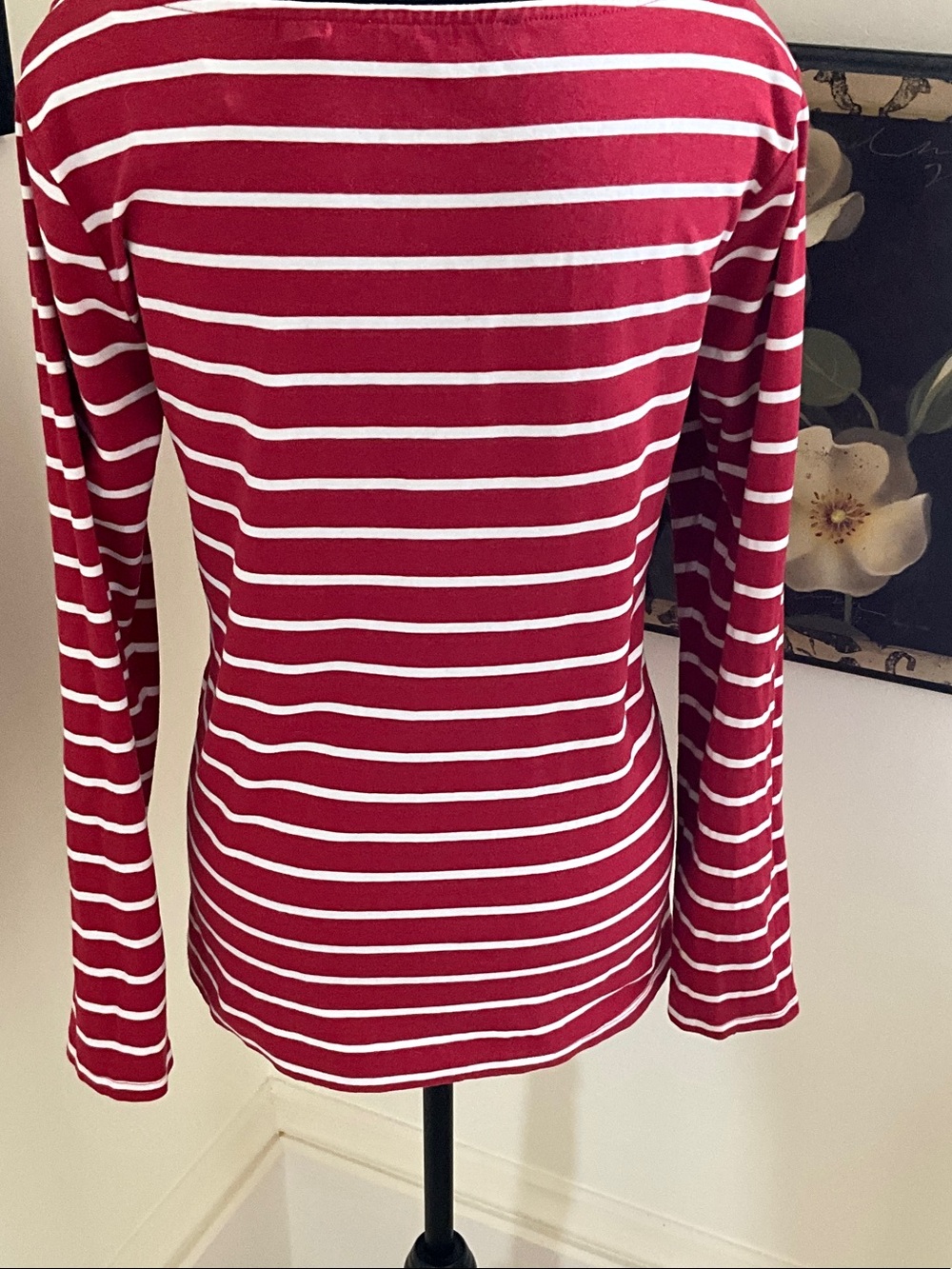 Striped Red and White Long-Sleeve Boatneck Tee - Picture 2 of 5